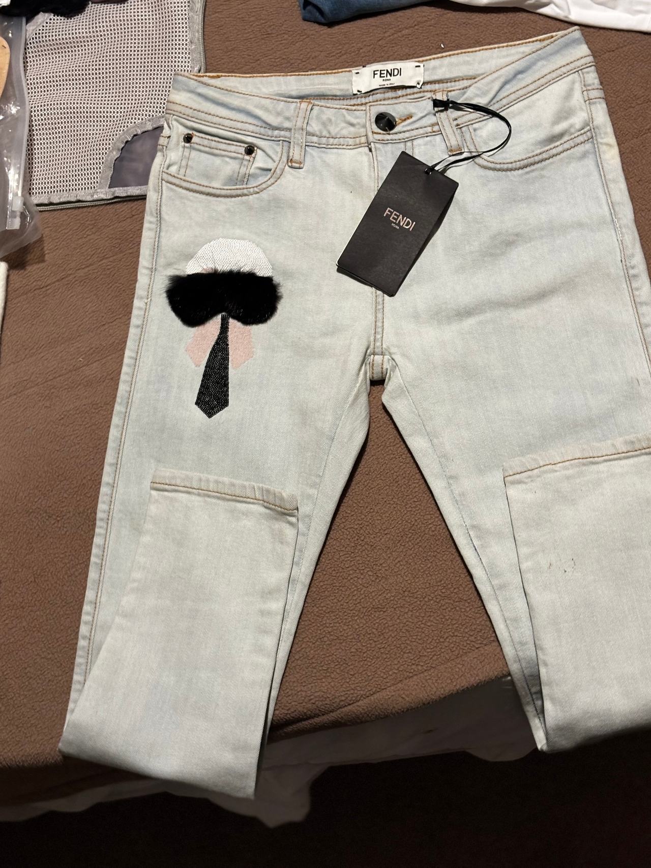 Fendi Carlito Boyfriend Embroidered Patchwork Denim Jeans NEW NEVER WORN SZ XS