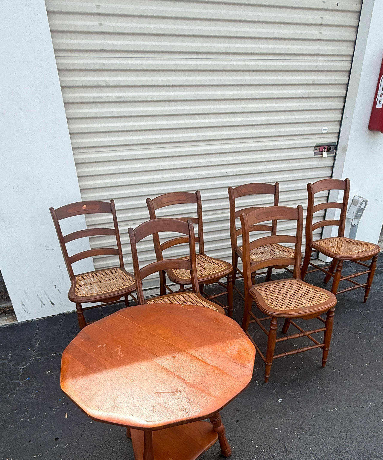 Vintage Ladder Back Dining Set with Cane Seats and Octagonal Table