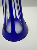 Vintage Cobalt Blue Cut to Clear Glass Trumpet Vases - Image 6