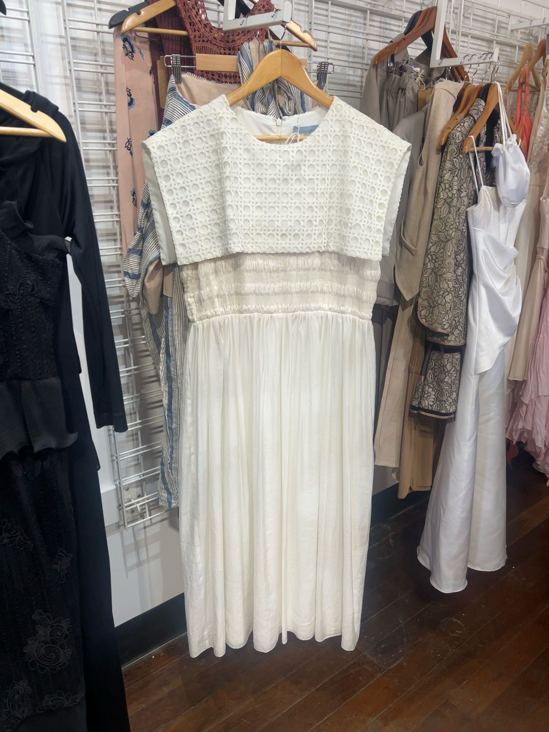 Antonio Melani White Eyelet Bodice Midi Dress