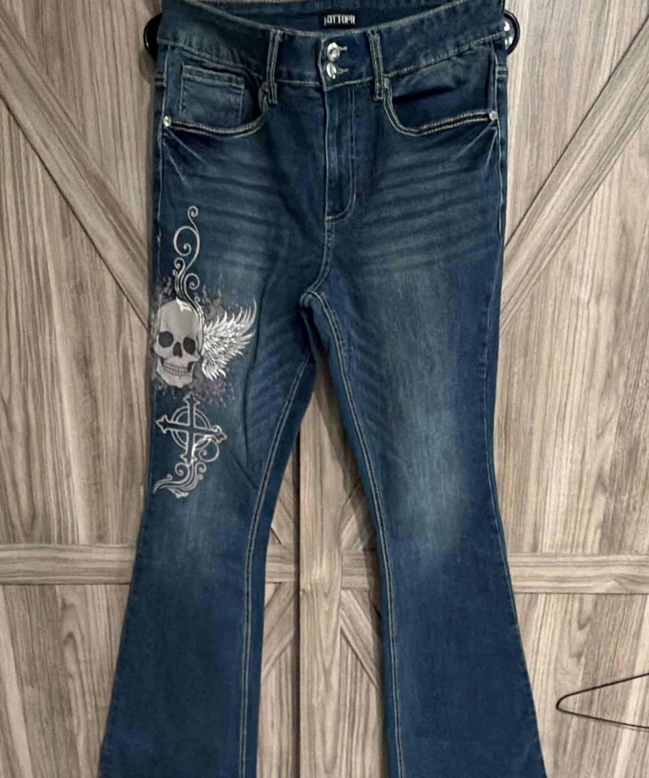 Hot Topic Skull and Cross Flare Jeans Size 11 Goth wide leg