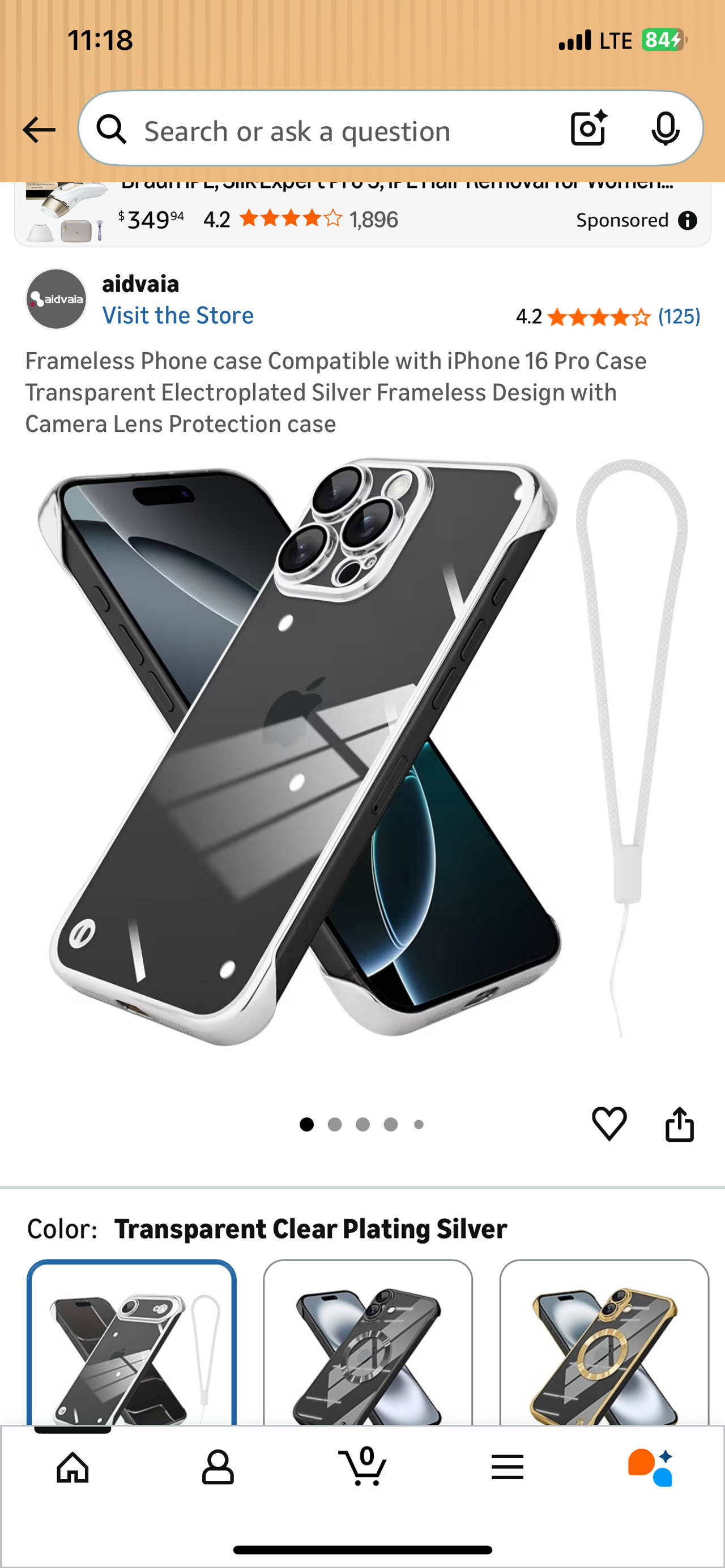 aidvaia Frameless iPhone 16 Pro Case with Camera Lens Protection