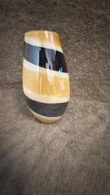Hand Blown Art Glass Vase – Amber, Black & Cream Swirl – Modern Sculptural Decor - Image 6
