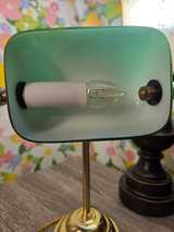 Green Glass Bankers Lamp with Brass Base - Image 7