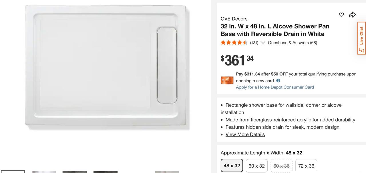 OVE Decors 32 in. x 48 in. Shower Pan Base