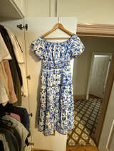 Blue and White Off-Shoulder Maxi Dress forever new  - Image 5