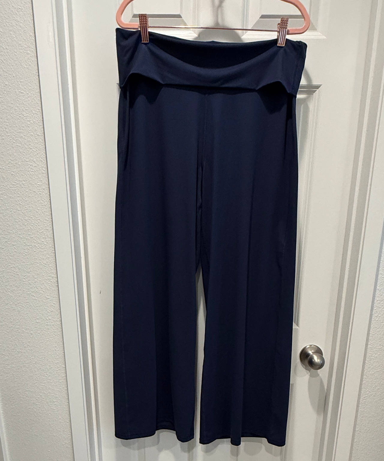Fabletics Navy Blue Fold-Over Wide Leg Yoga Pants Size Large