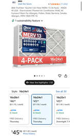 BNX TruFilter 16x24x1 MERV 13 Air Filter 3-pack - Image 2