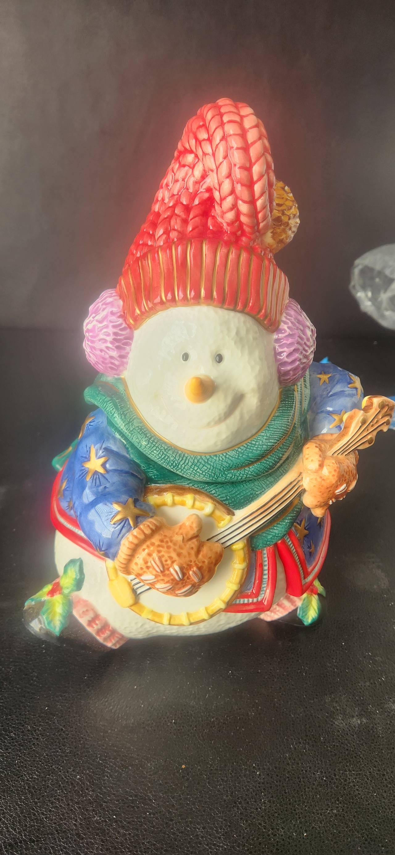 Fitz and Floyd Snowman with Banjo Cookie Jar