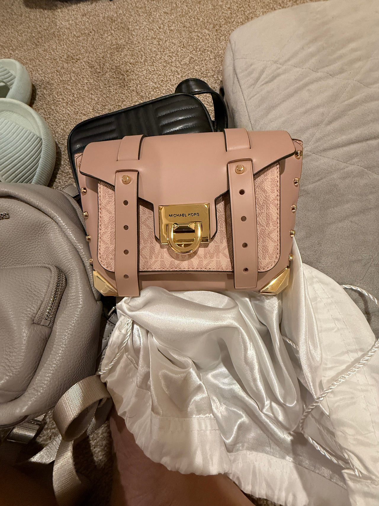 Michael Kors Manhattan Small Logo and Leather Satchel