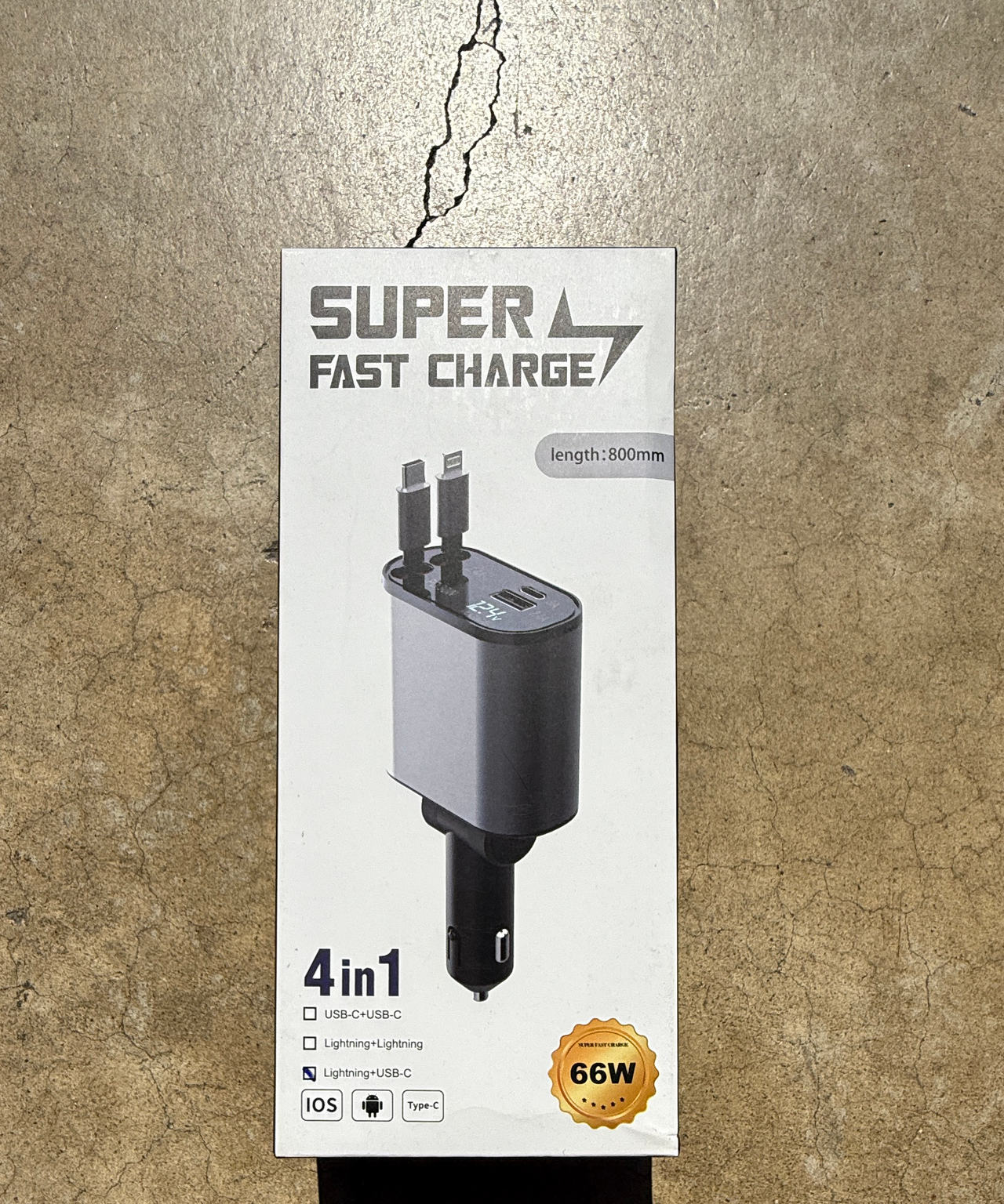 66W 4-in-1 Retractable Fast Car Charger