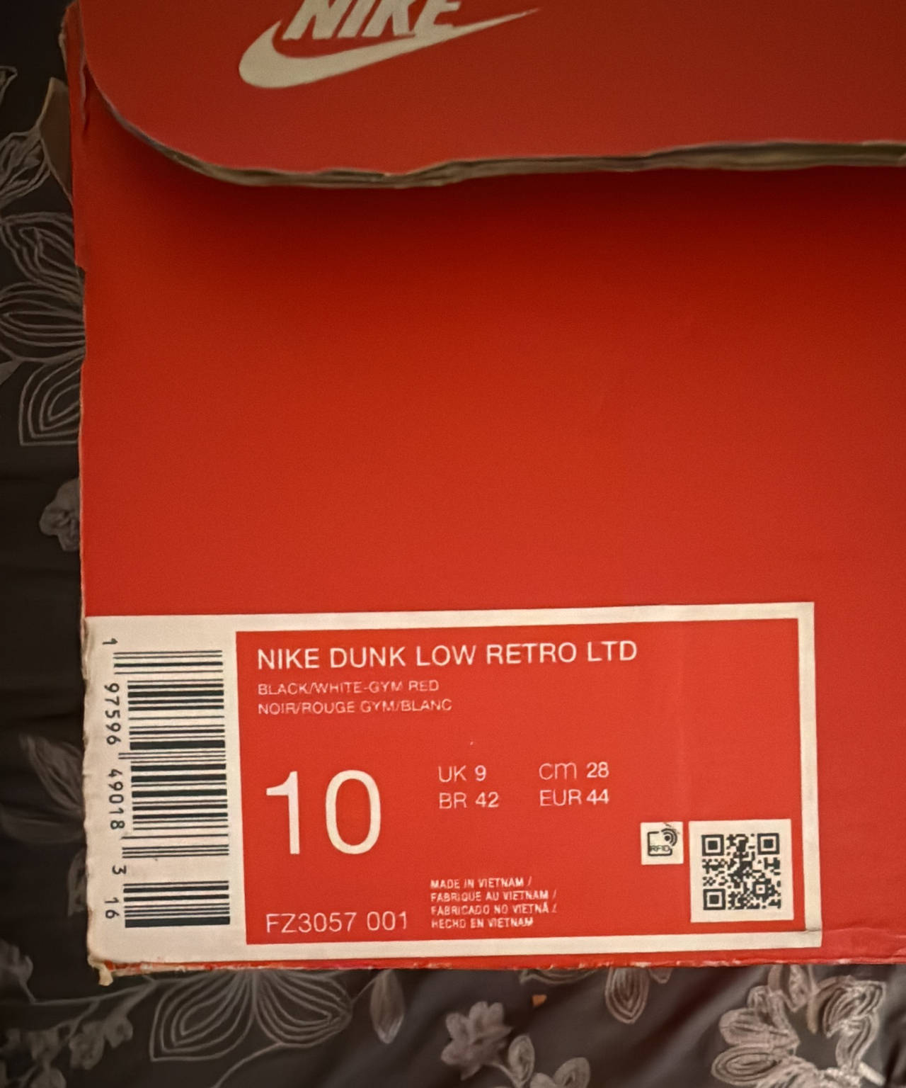 Nike Dunk Low Retro LTD Black/White-Gym Red