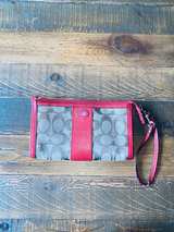 Coach Tan Clutch Wristlet Khaki & Red  - Image 1