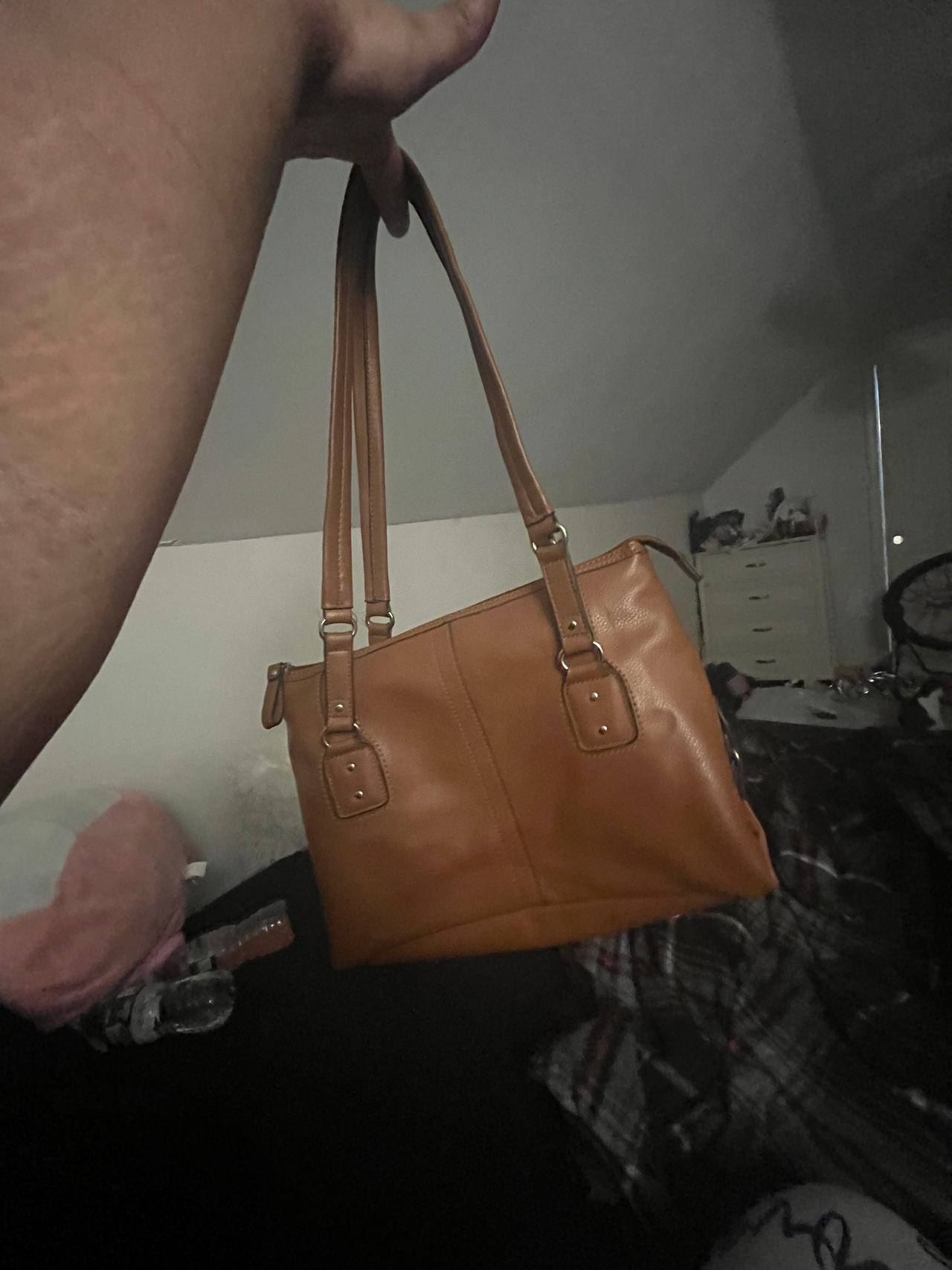 Brown Faux Leather Tote Bag