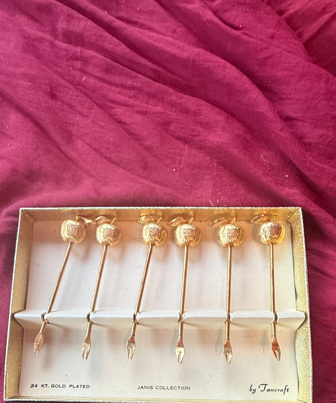 Tancraft Janis Collection 24KT Gold Plated Apple Cocktail Picks