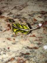 Liz Claiborne Green Enamel and Rhinestone Leaf Brooch - Image 2