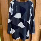 Lildy Tunic Women’s Size L - XL Long Sleeve Geometric Print Top Navy Blue White - Image 7