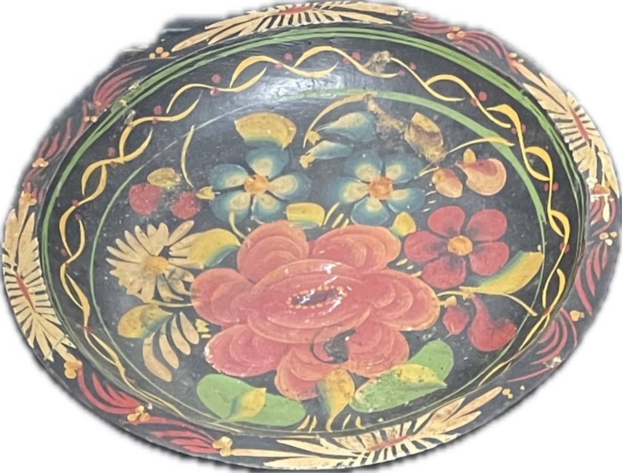 Mexican Vintage Hand-Painted Wood Bowl