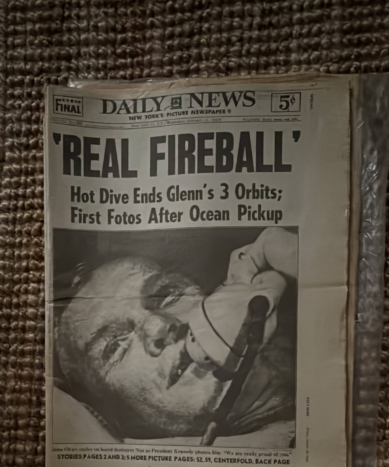 New York Daily News February 21 1962 John Glenn 'Real Fireball' Newspaper
