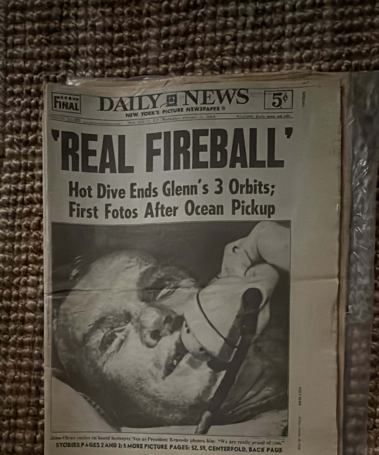New York Daily News February 21 1962 John Glenn 'Real Fireball' Newspaper