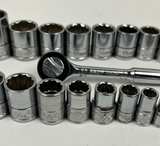 Set of 26 pc 12 Point Socket Standard Metric Ratchet Extension Benchtop - Image 5