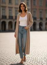 Women's Long Open Front Cable Knit Cardigan - Image 2