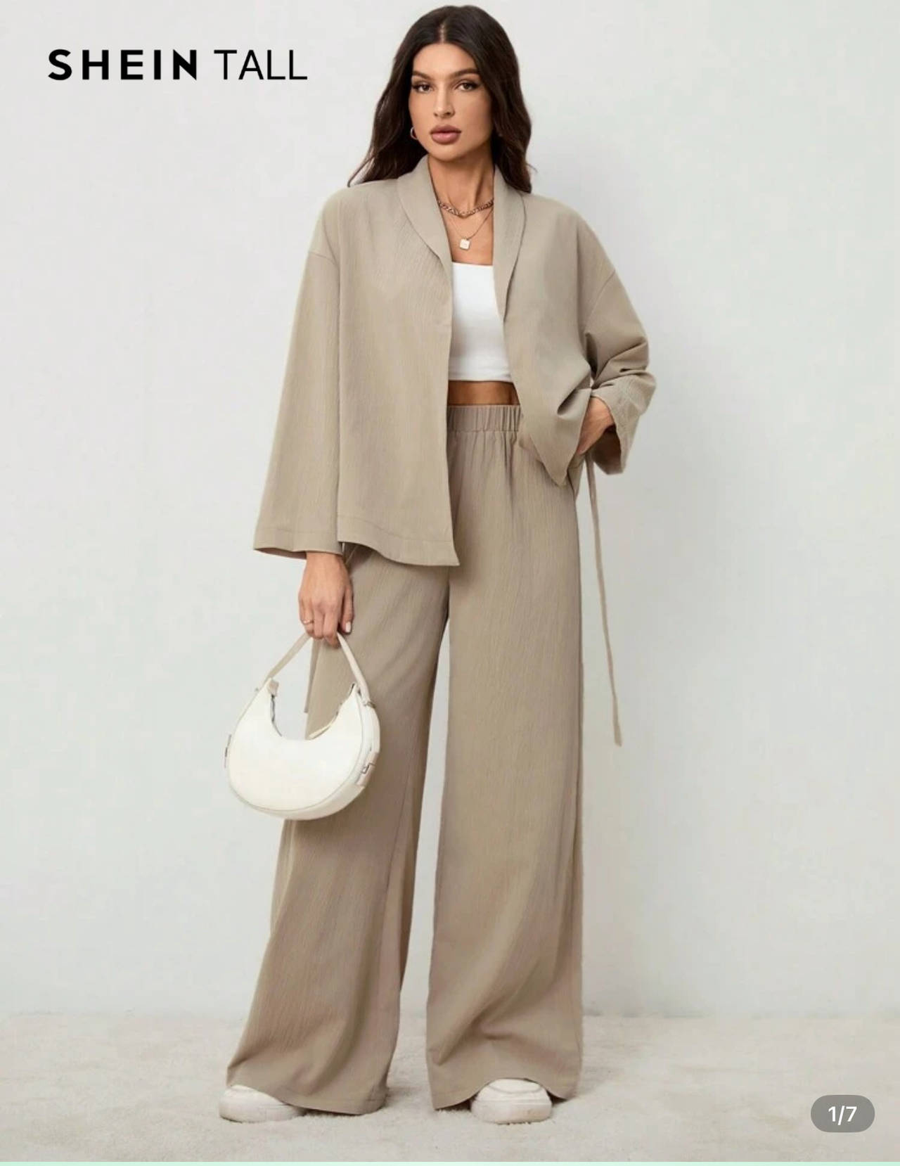 SHEIN TALL Solid Open Front Kimono & Wide Leg Pants Set