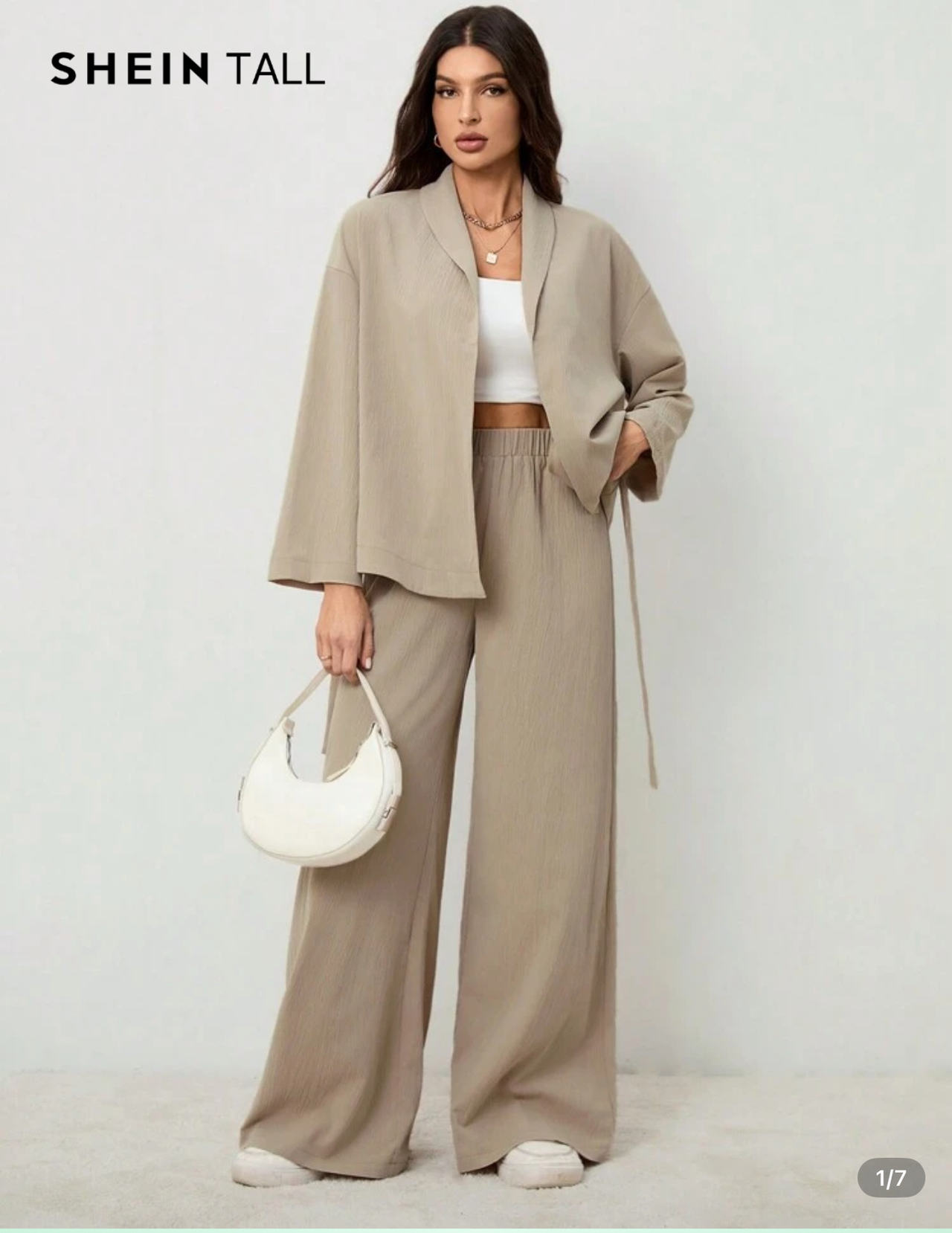 SHEIN TALL Solid Open Front Kimono & Wide Leg Pants Set
