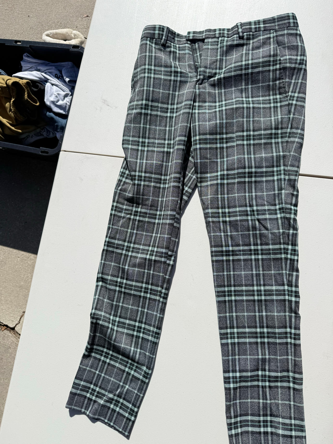 Grey and Green Plaid Trousers