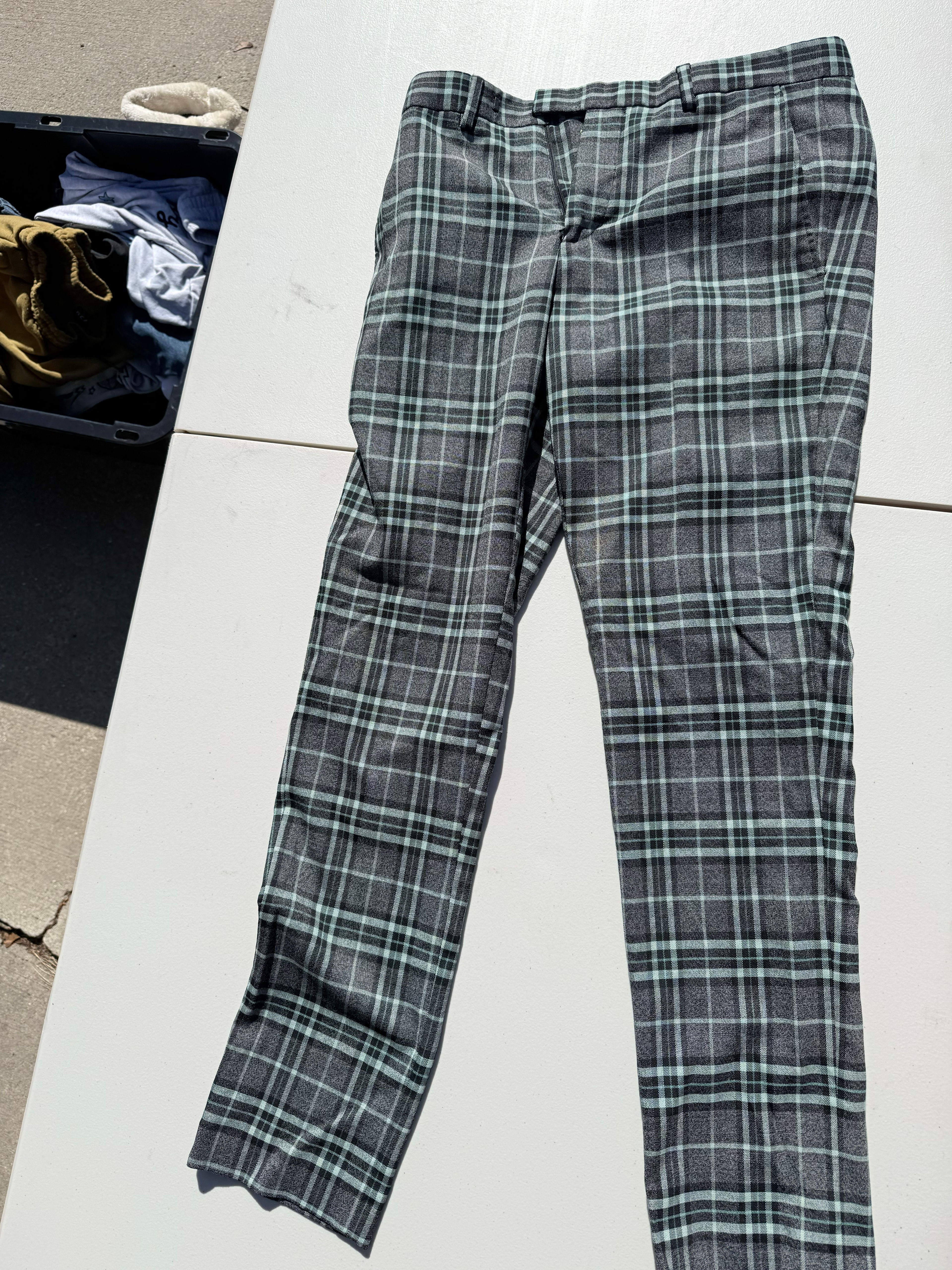 Grey and Green Plaid Trousers