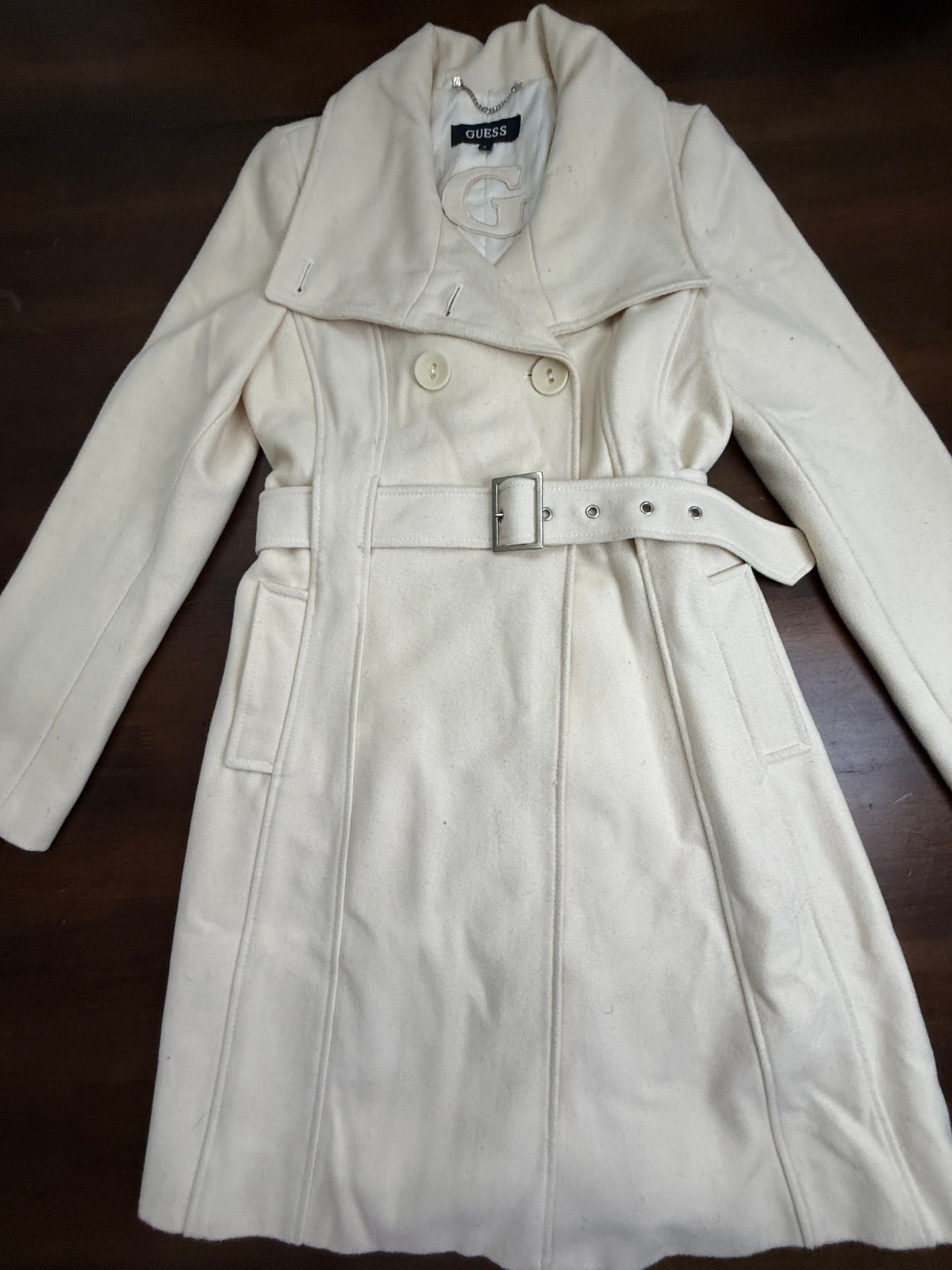 Guess Women's Double Breasted Belted Wool Blend Coat Small