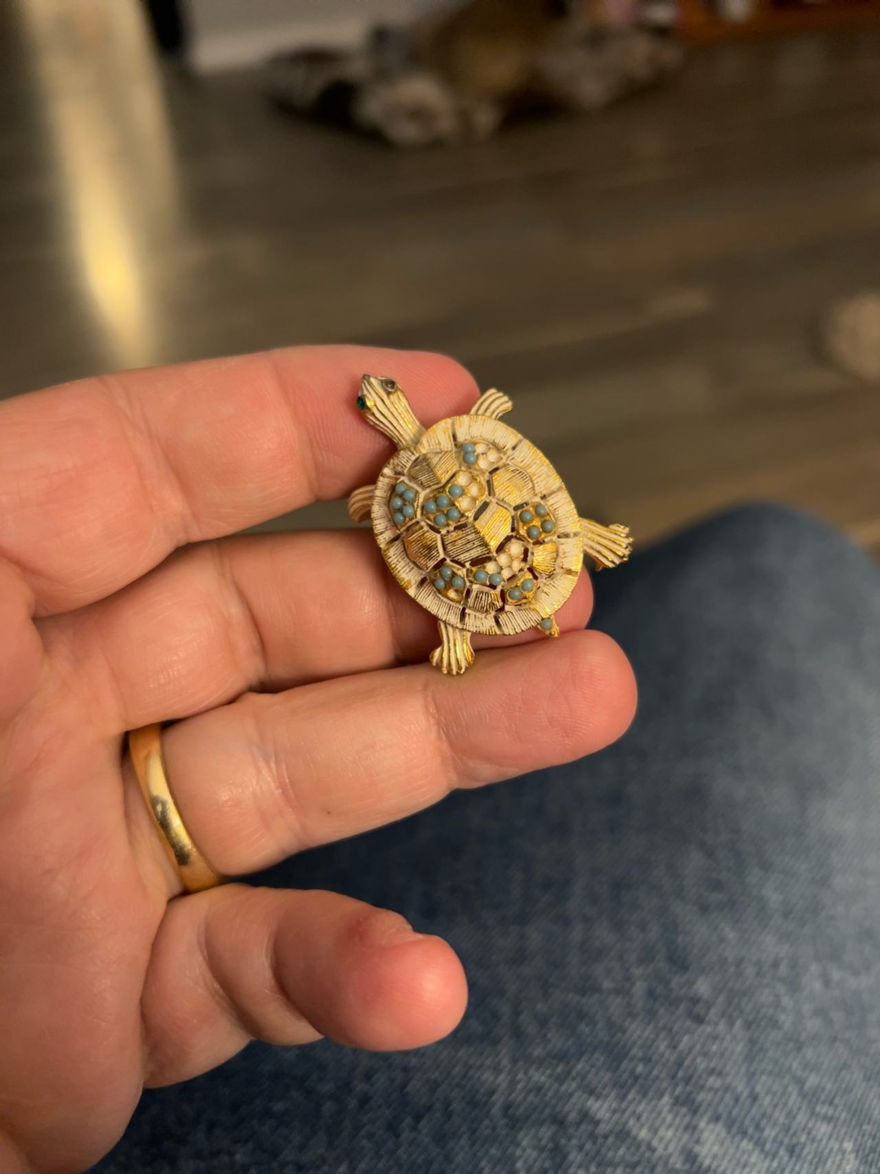 Gerry's Goldtone Turtle Brooch with Red Rhinestone Eyes