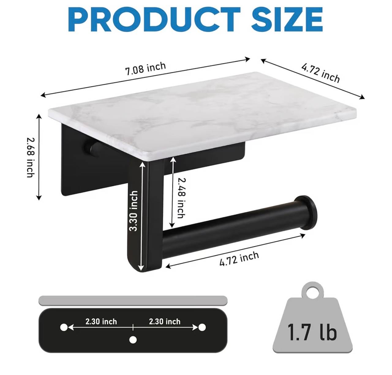 Toilet Paper Holder with Marble Shelf White