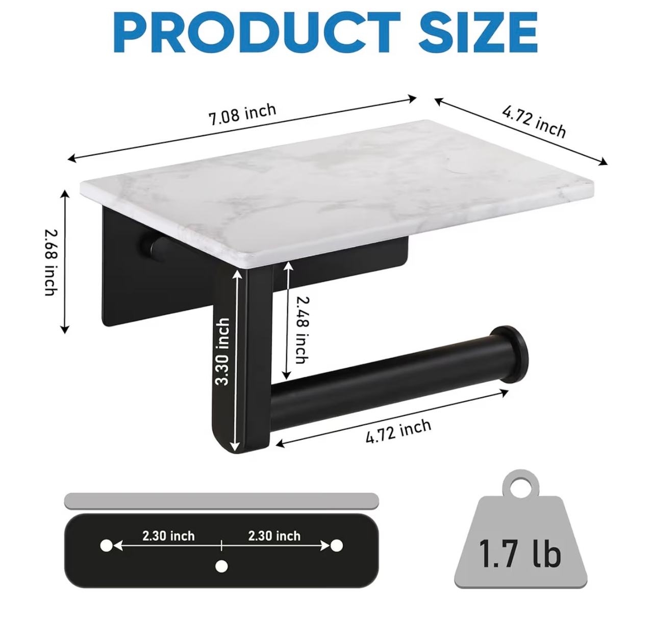 Toilet Paper Holder with Marble Shelf White