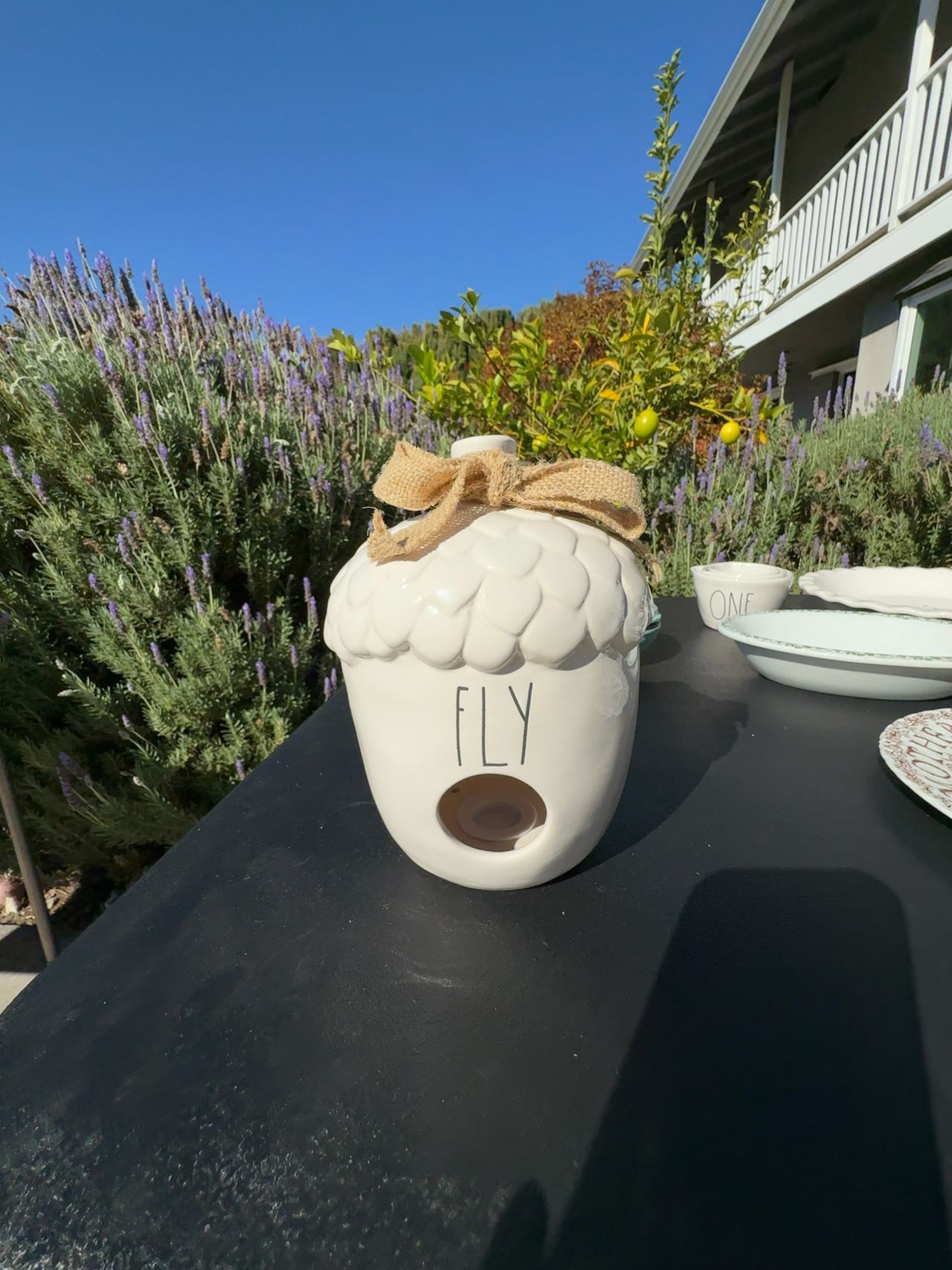 Rae Dunn Fly Acorn Birdhouse White Ceramic
