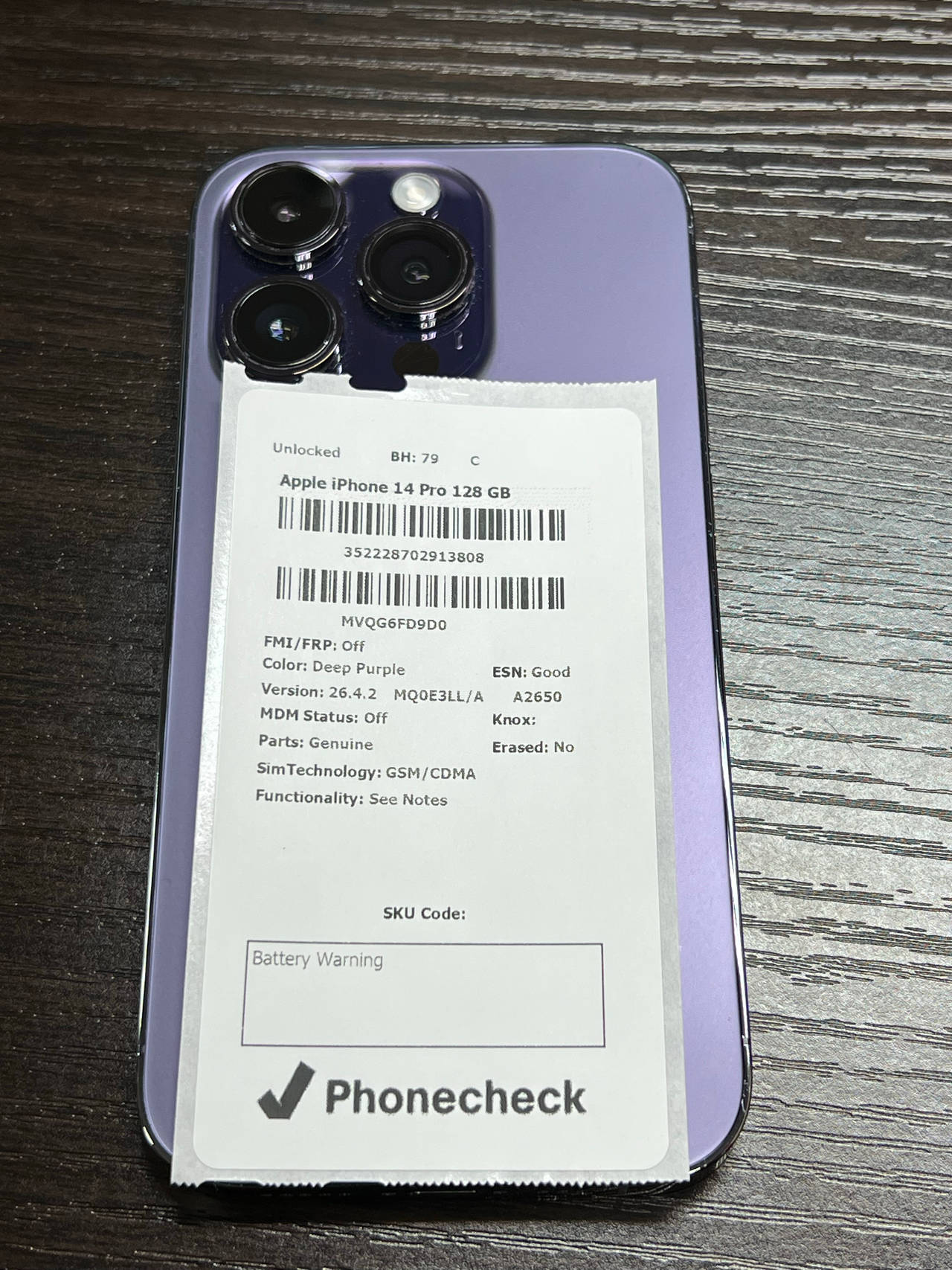 Apple iPhone 14 Pro 128GB Deep Purple Unlocked