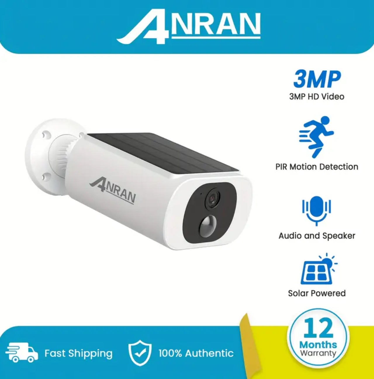 ANRAN 3MP Solar Powered Security Camera