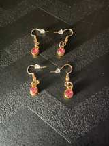 Gold Tone Dangle Earrings with Purple Gemstone - Image 2