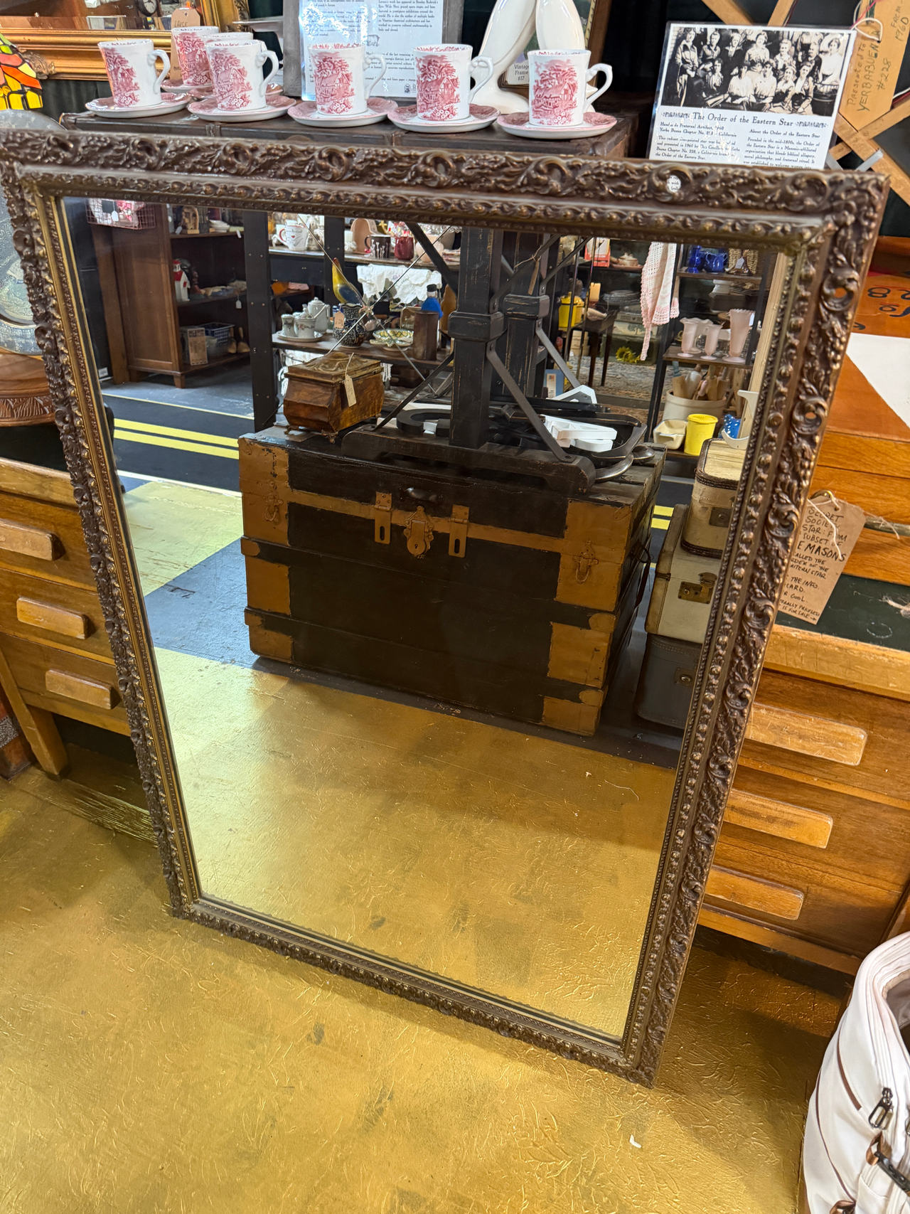 Very Large Ornate Gold Framed Wall Mirror - Junkee Reno