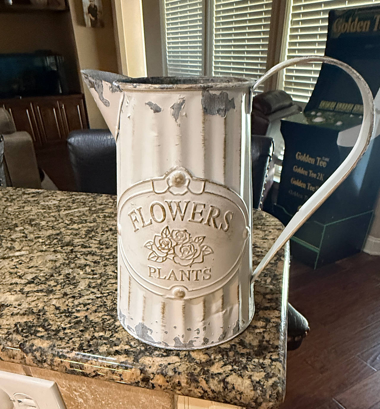 Rustic Distressed Metal Flower Pitcher Vase