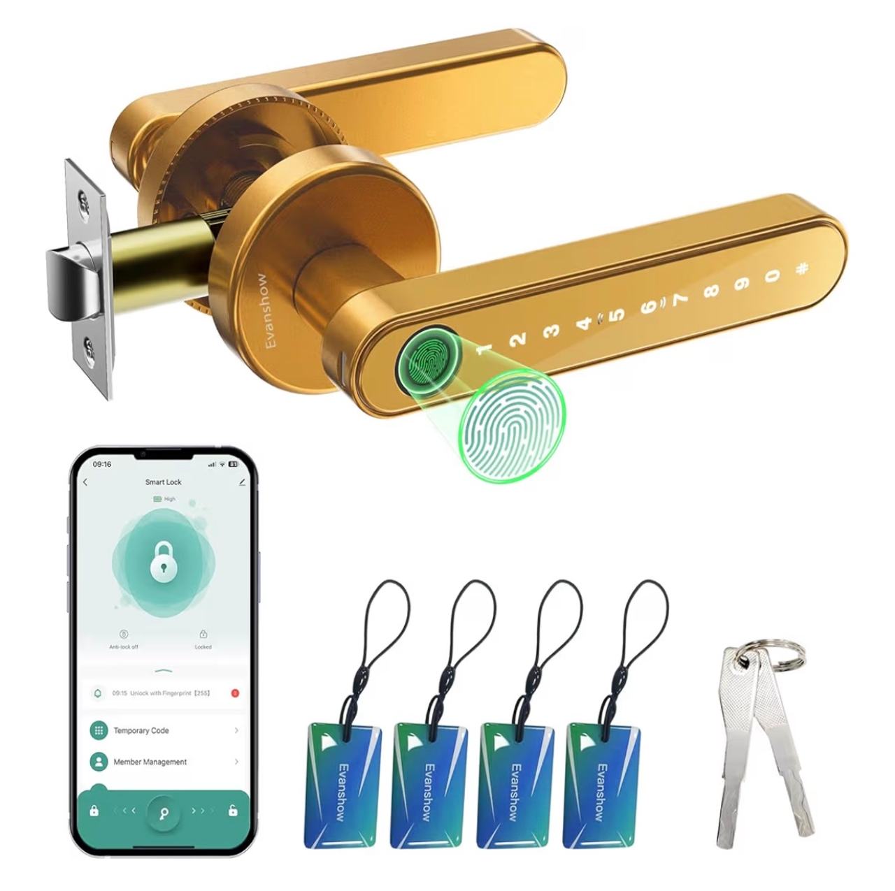 Evanshow Smart Fingerprint Door Handle Lock