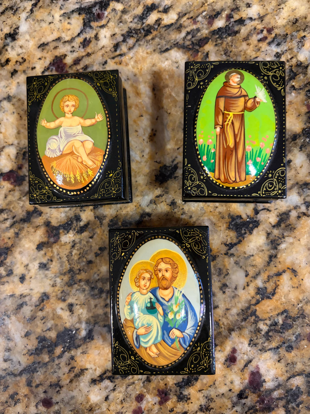 Set of 3 Russian Style Lacquer Trinket Boxes