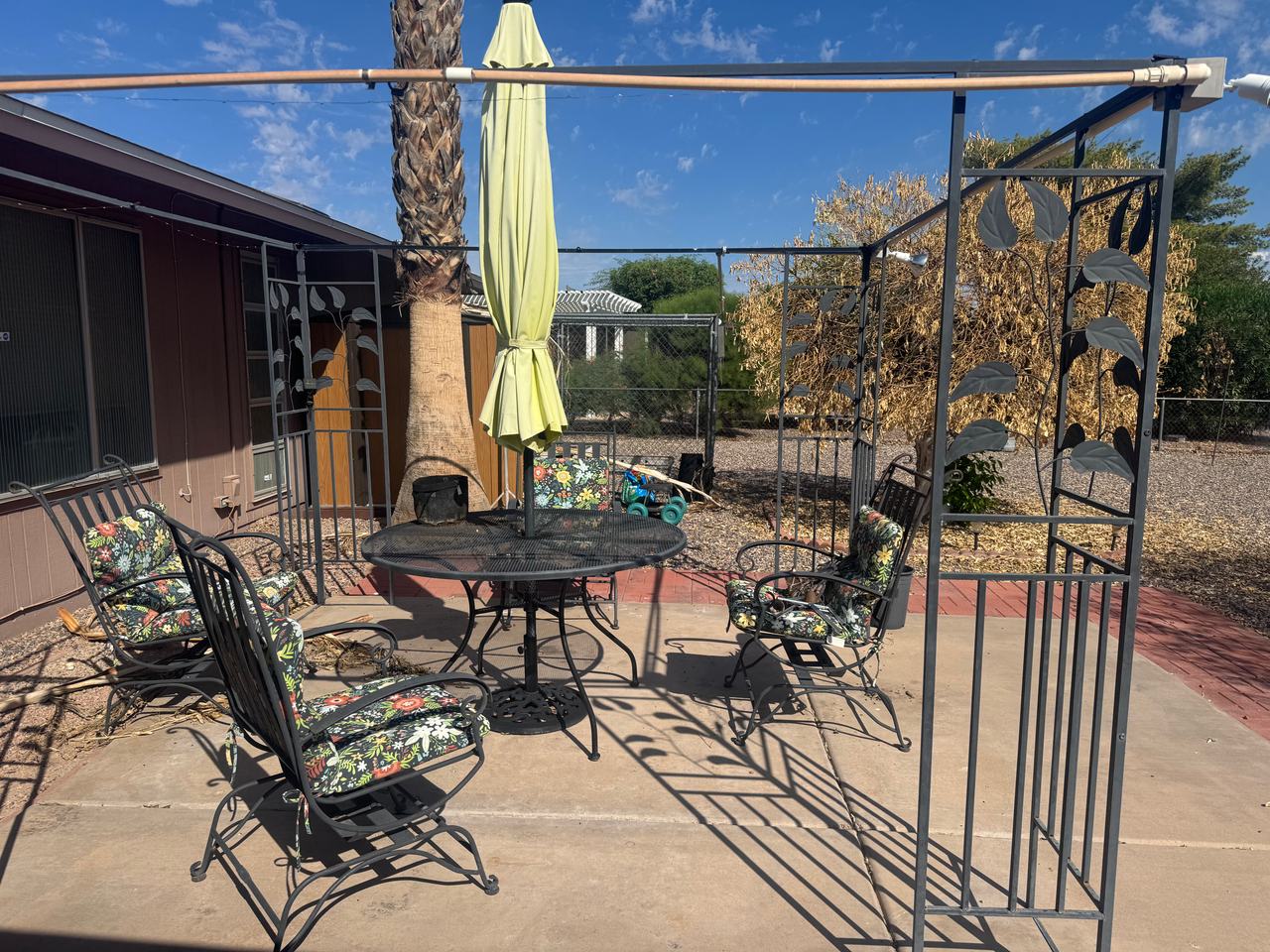 Metal Patio Dining Set with Cushions and Umbrella