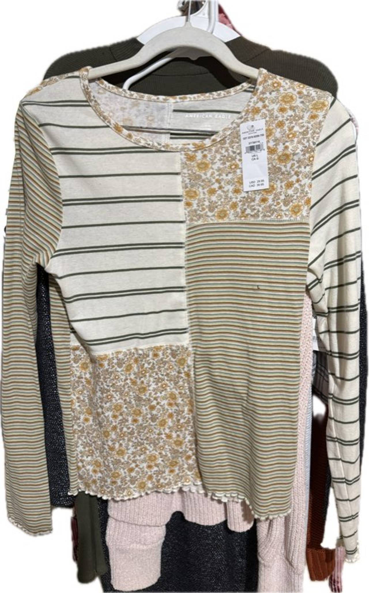 American Eagle Patchwork Long Sleeve T-Shirt