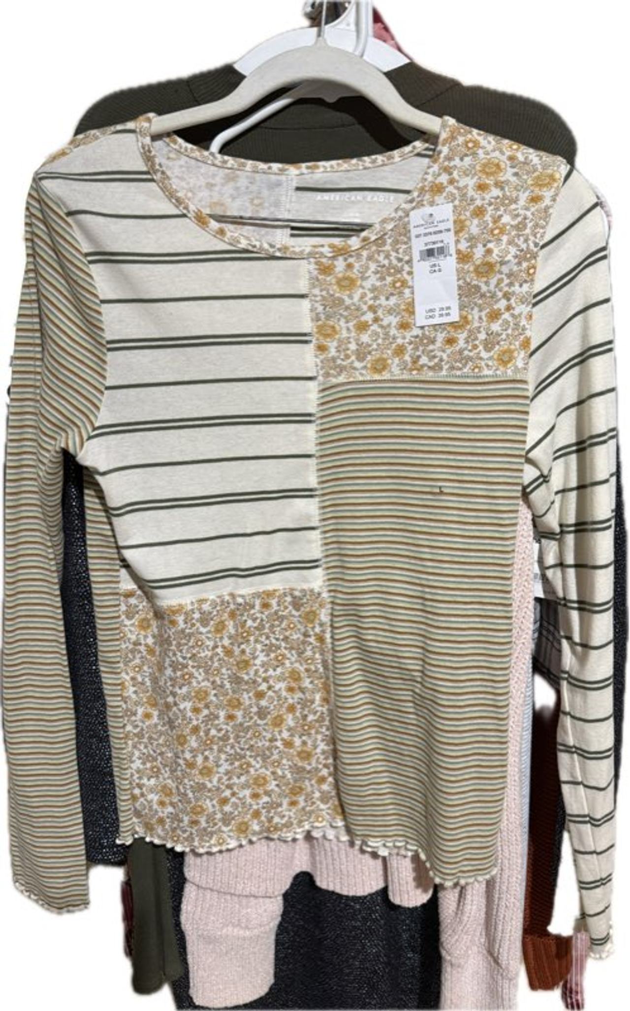 American Eagle Patchwork Long Sleeve T-Shirt