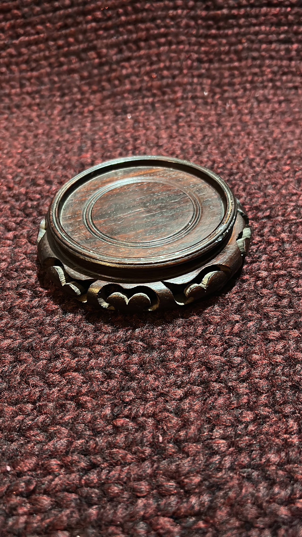 Vintage Chinese Carved 4”x1 1/4” Wood Vase Stand