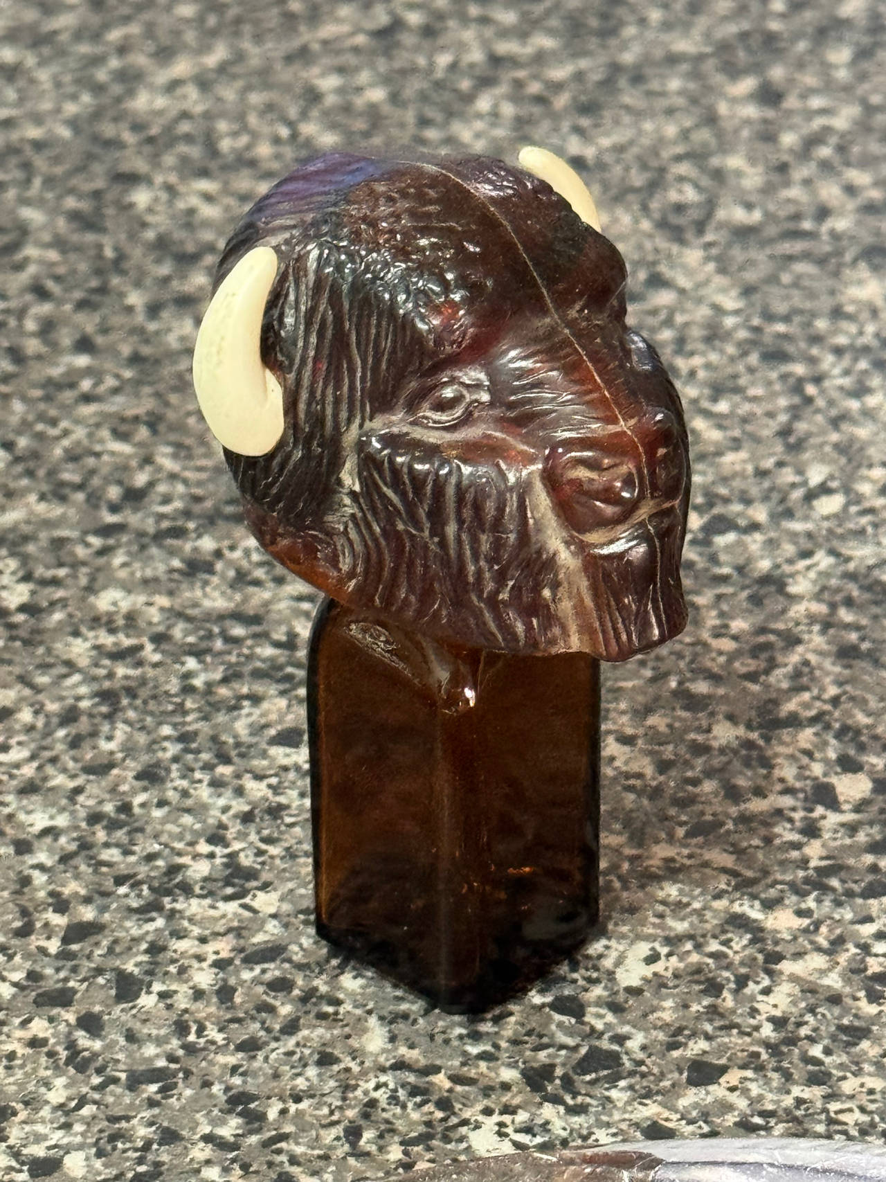 Avon Vintage Amber Glass Buffalo Head Decanter