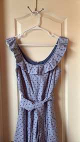 1901 Ruffle Neck Striped Embroidered Dress Small - Image 3