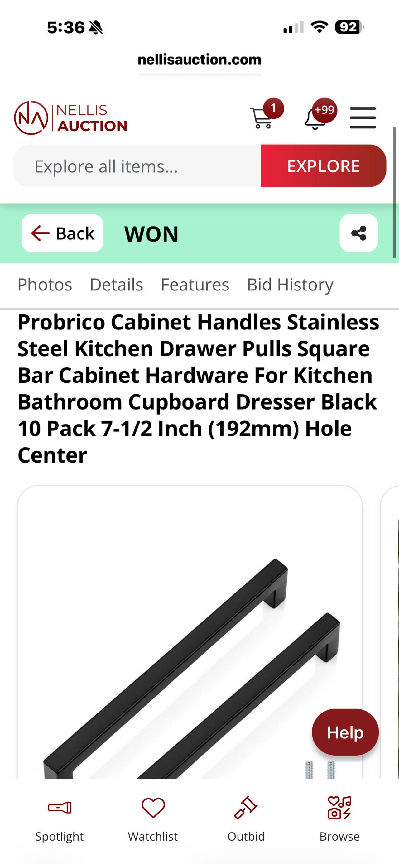 Probrico Black Stainless Steel Square Bar Cabinet Handles 10 Pack