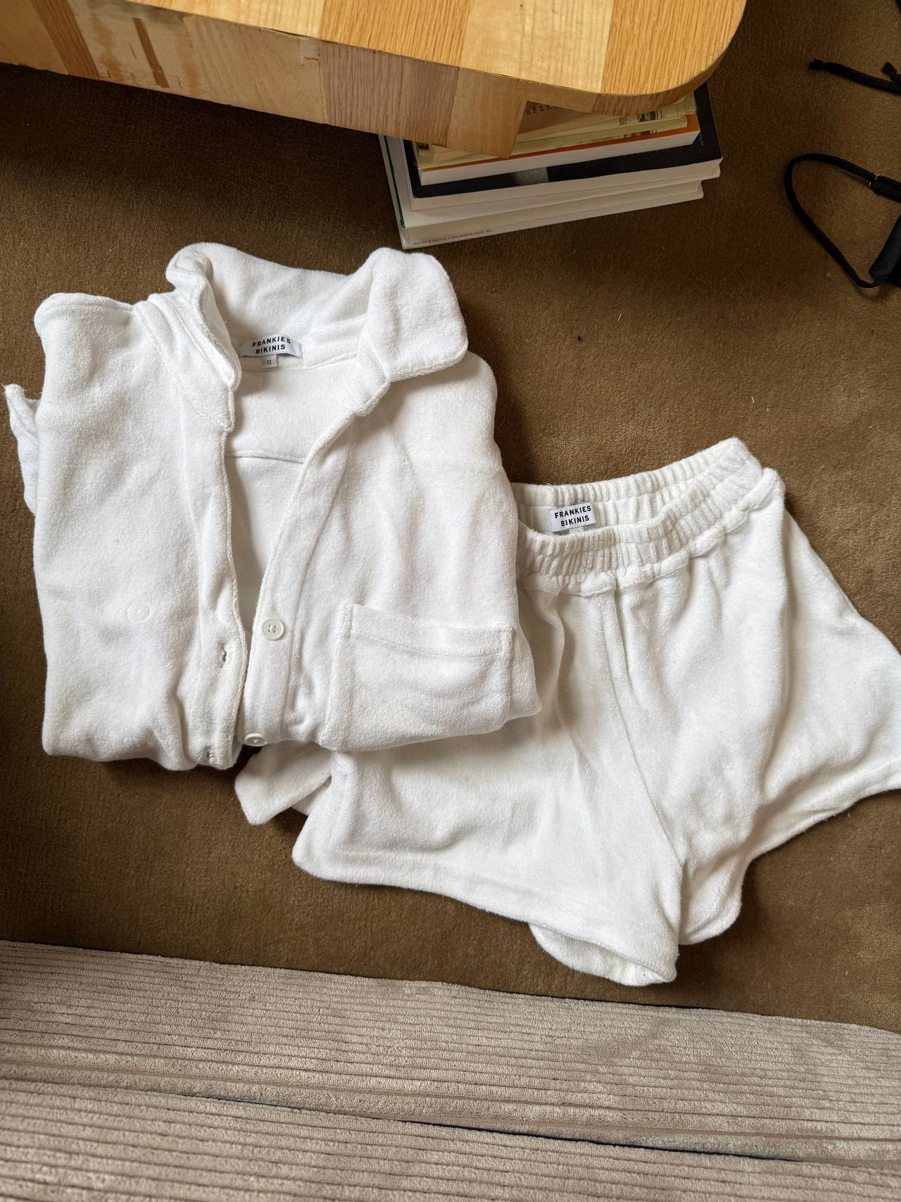 Frankies Bikinis Terry Cloth Shirt and Shorts Set (Sz M)